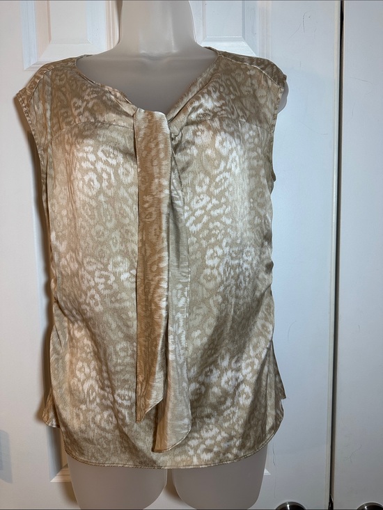 Ann Taylor Tops - Ann Taylor Silk Beige Tie-Neck Cap Sleeve Blouse